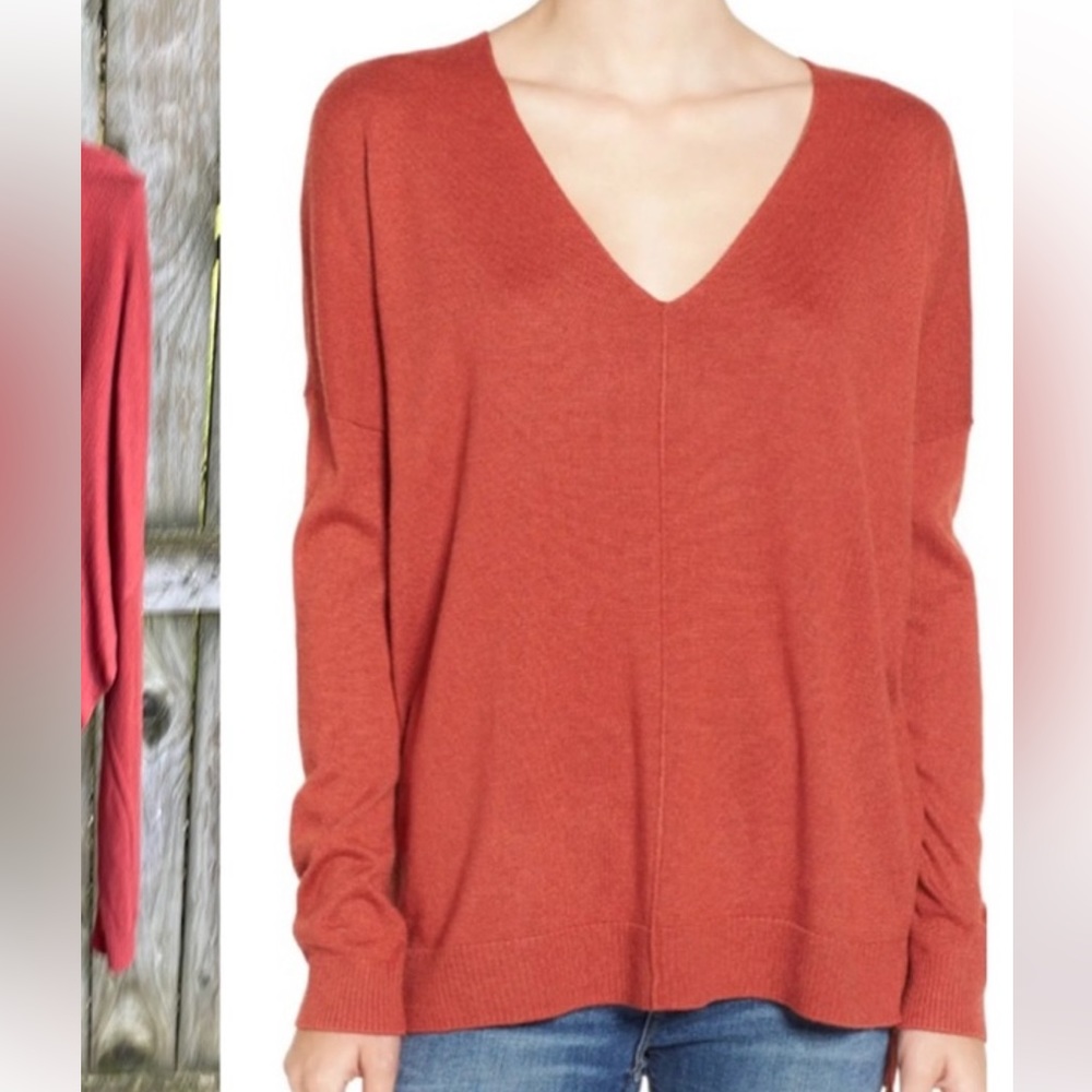 Burnt Orange Leith V Neck Sweater
